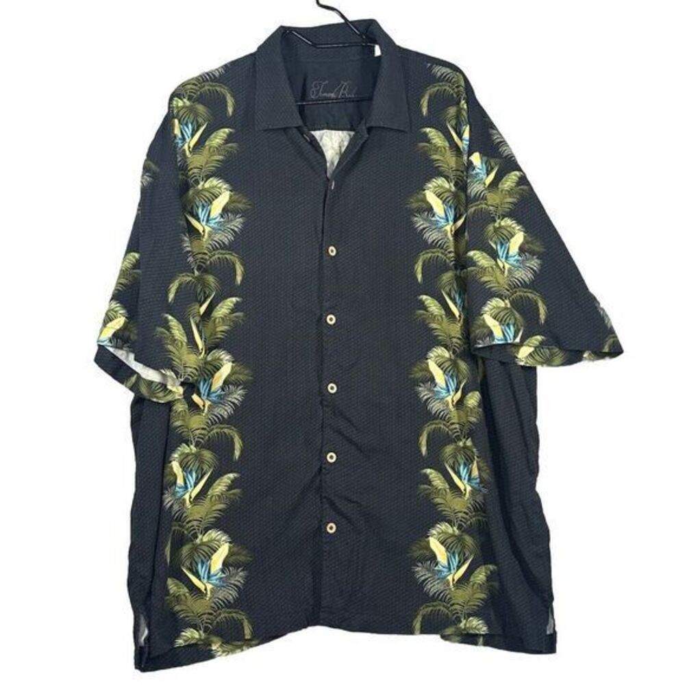 Vintage Tommy Bahama Black Leaves Button-Up Hawaiian Shirt Men's‎ Size XXL Silk